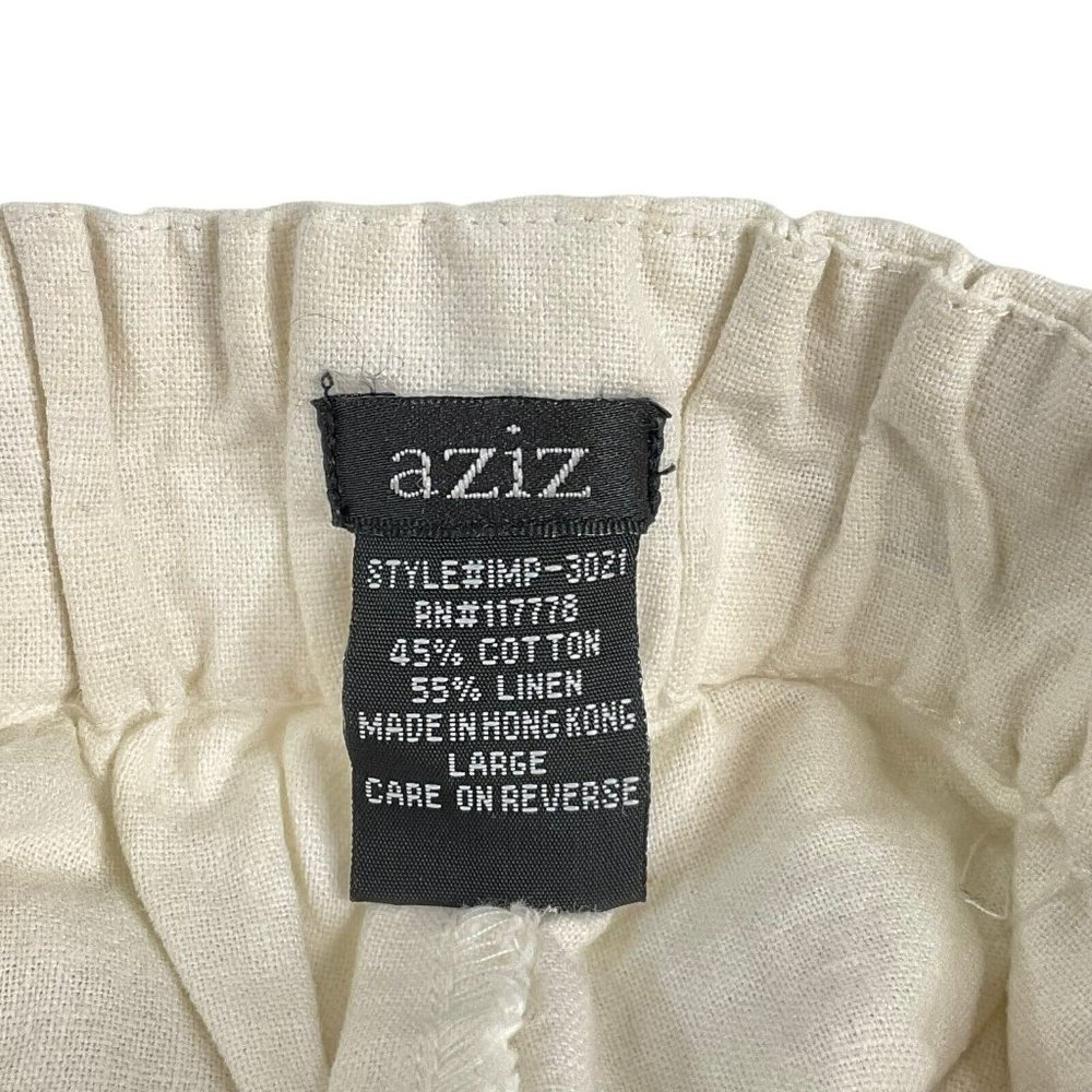 Aziz Pants Women's 33" Ivory Drawstring Front Side Zipper Heavy Linen Blend Nwot - Picture 6 of 13